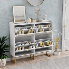 UEV Schoenenkast met 4 kleppen, 100 x 24,2 x 91 cm, smalle schoenenkast, hal, woonkamer, entree, schoenenopslag met kantelbeveiliging, verstelbare scheidingswanden, voor verschillende soorten •