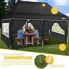 tillvex Paviljoen, 3 x 6 m, waterdicht, pop-up vouwpaviljoen, in hoogte verstelbaar, tuintent, uv-bescherming 50+, partytent met tas voor de tuin, zwart, met 6 zijdelen