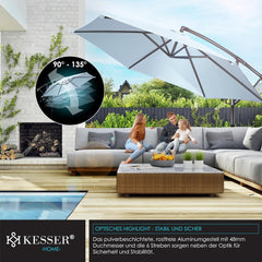 KESSER® Zweefparasol met voet  - Ø3m - 360° Draaibaar  - Lichtblauw