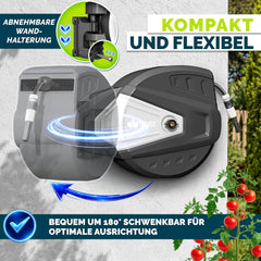 tillvex Slanghaspel, water met wandhouder + draaggreep, slanghaspel met handdouche en tuinslang, 180 graden draaibaar, wandslangbox met automatisch oprolmechanisme (zwart, 35 m)
