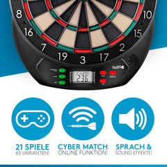DartPro Het origineel: elektronisch dartbord professioneel dartbord met 6 darts [draadloos te gebruiken] Innovatief dartautomaat met 65 varianten, double in en double-out, voor 1 tot 8 spelers •