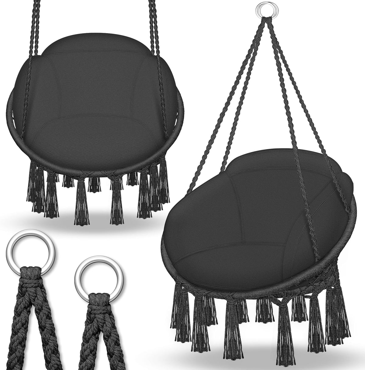 Hangstoel - Binnen & Buiten - Hangschommel - Tot 200kg - Zwart - Tillvex®