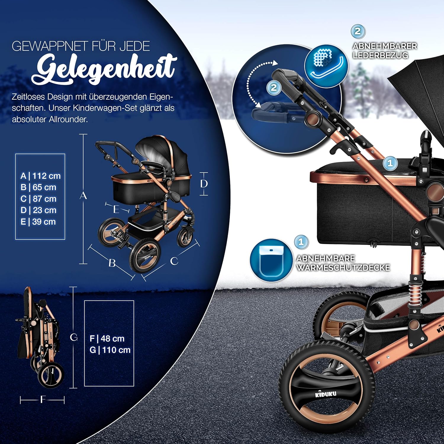 Kinderwagen 3 in 1 - Buggy - Wandelwagen - Kinderbuggy - Champagne - KIDUKU®