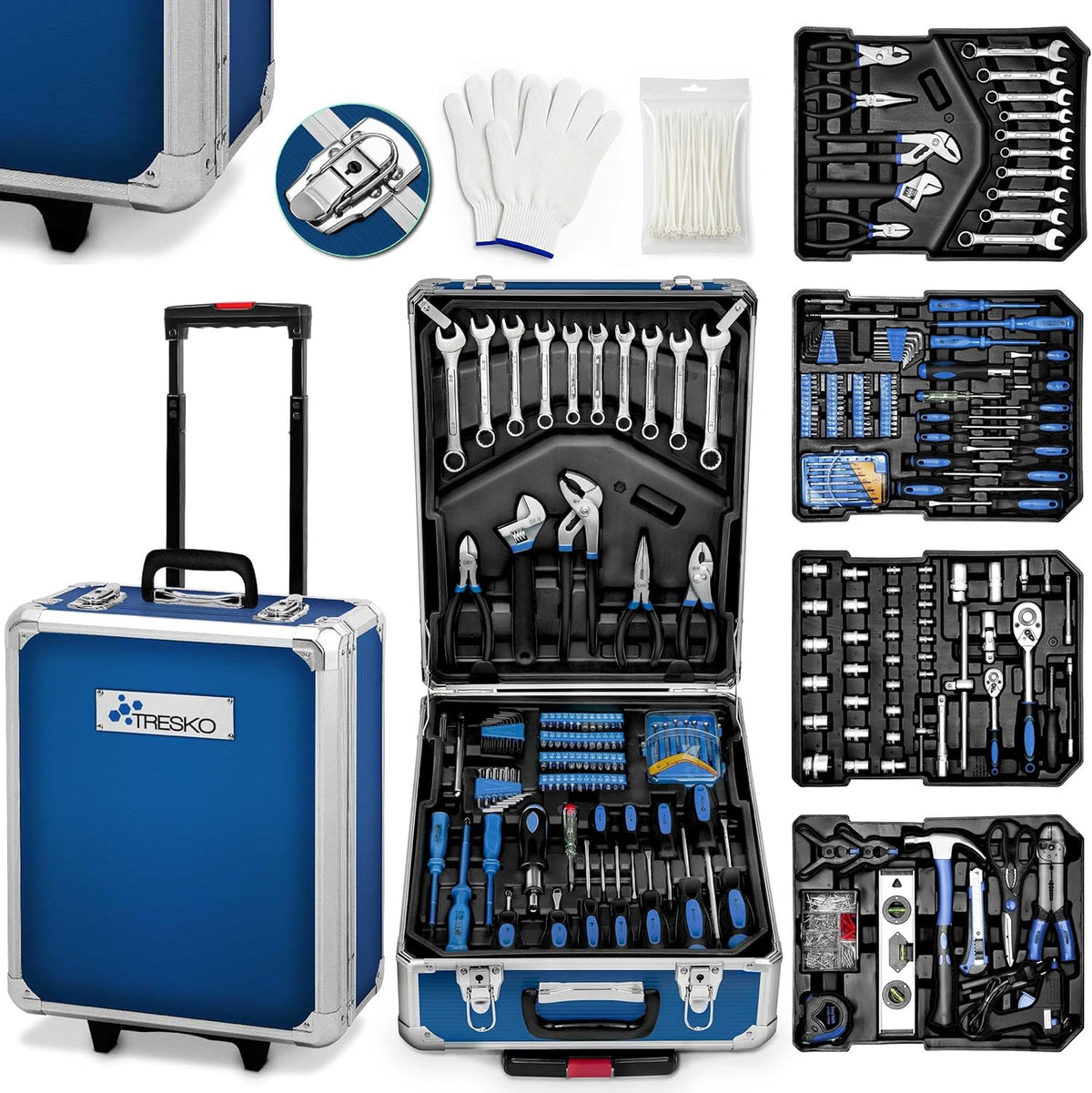 Gereedschapskoffer gevuld - Gereedschapstrolley - 949 delig - Blauw - TRESKO