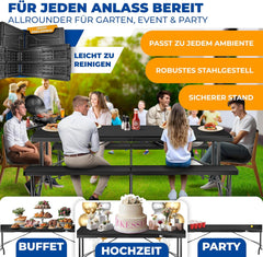 KESSER® Biertentgarnituur, 3-delige set, tafel en 2 x bank, buffettafel voor binnen en buiten, tuingarnituur, inklapbaar, 183 x 76 x 74 cm, kunststof klaptafel, rotanlook, tuintafel, inclusief