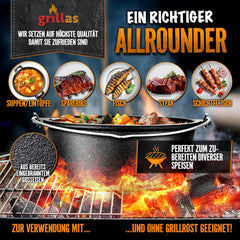Braadpan - Gietijzeren pan - Dutch Oven - Pan gietijzer - 4,2 Liter - Grillas®