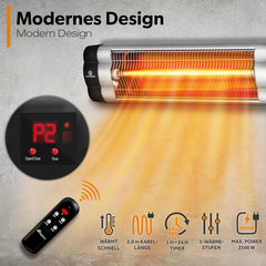 Terrasverwarmer - Infrarood Verwarming - Elektrisch - Heater - 2500W - Zilver - TRESKO®