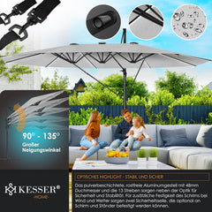 KESSER® LED Parasol - 4,6mx2,7m - Zweefparasol - Draaibaar - Grijs