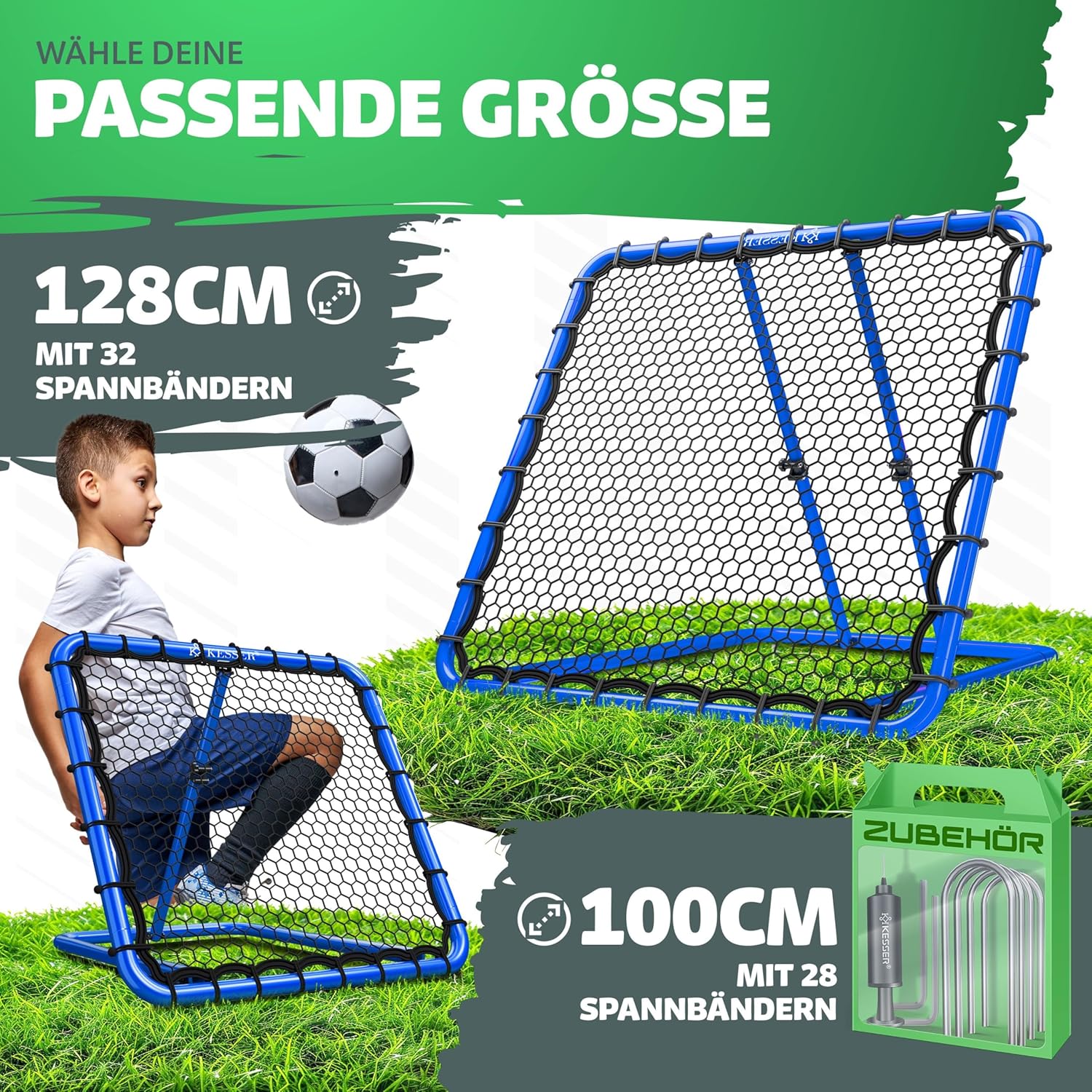 KESSER® Voetbal Rebounder - Kickback - Tchouk - 128x128cm - Blauw •