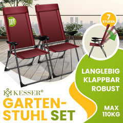 Tuinstoelen verstelbaar - Ligstoel - Set van 2 - Rood - KESSER®