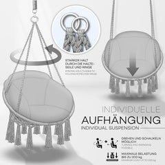 Tillvex® Hangstoel - Binnen & Buiten - Tot 200kg - Grijs •