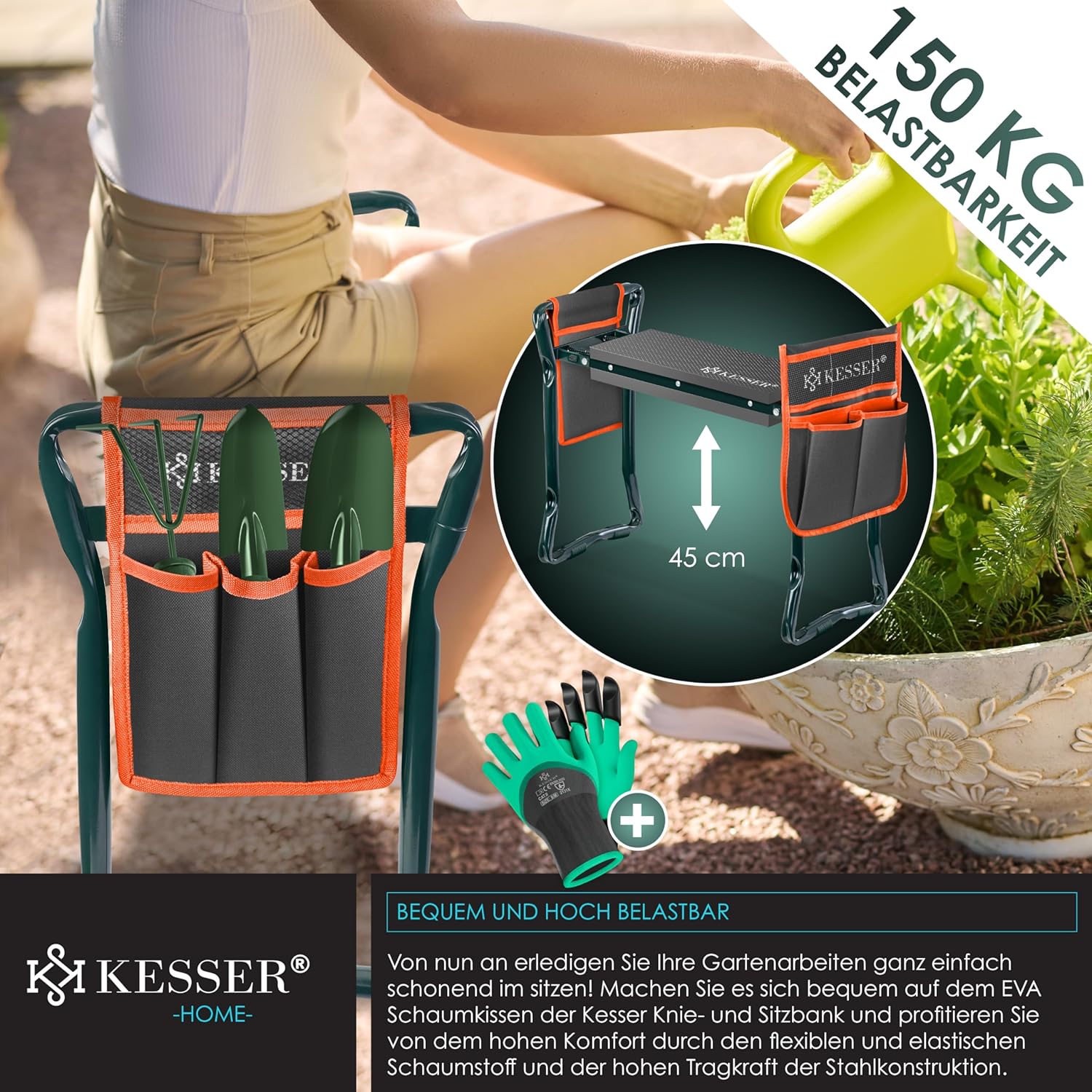 KESSER® 2in1 Kniebank - Tuinkruk - Kniesteun - Antraciet