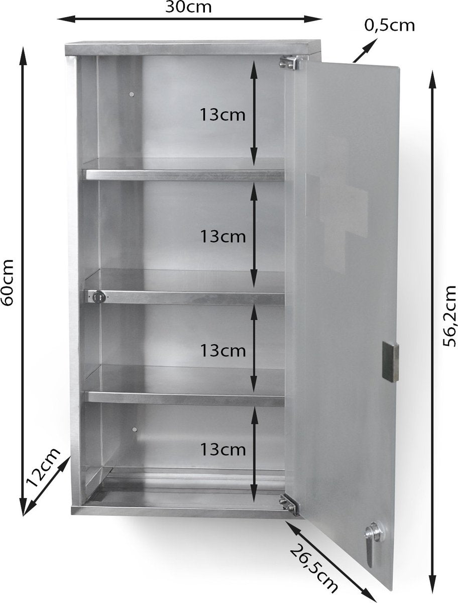 Jago® Medicijnkastje - met slot - 60x30x12 cm - Zilver