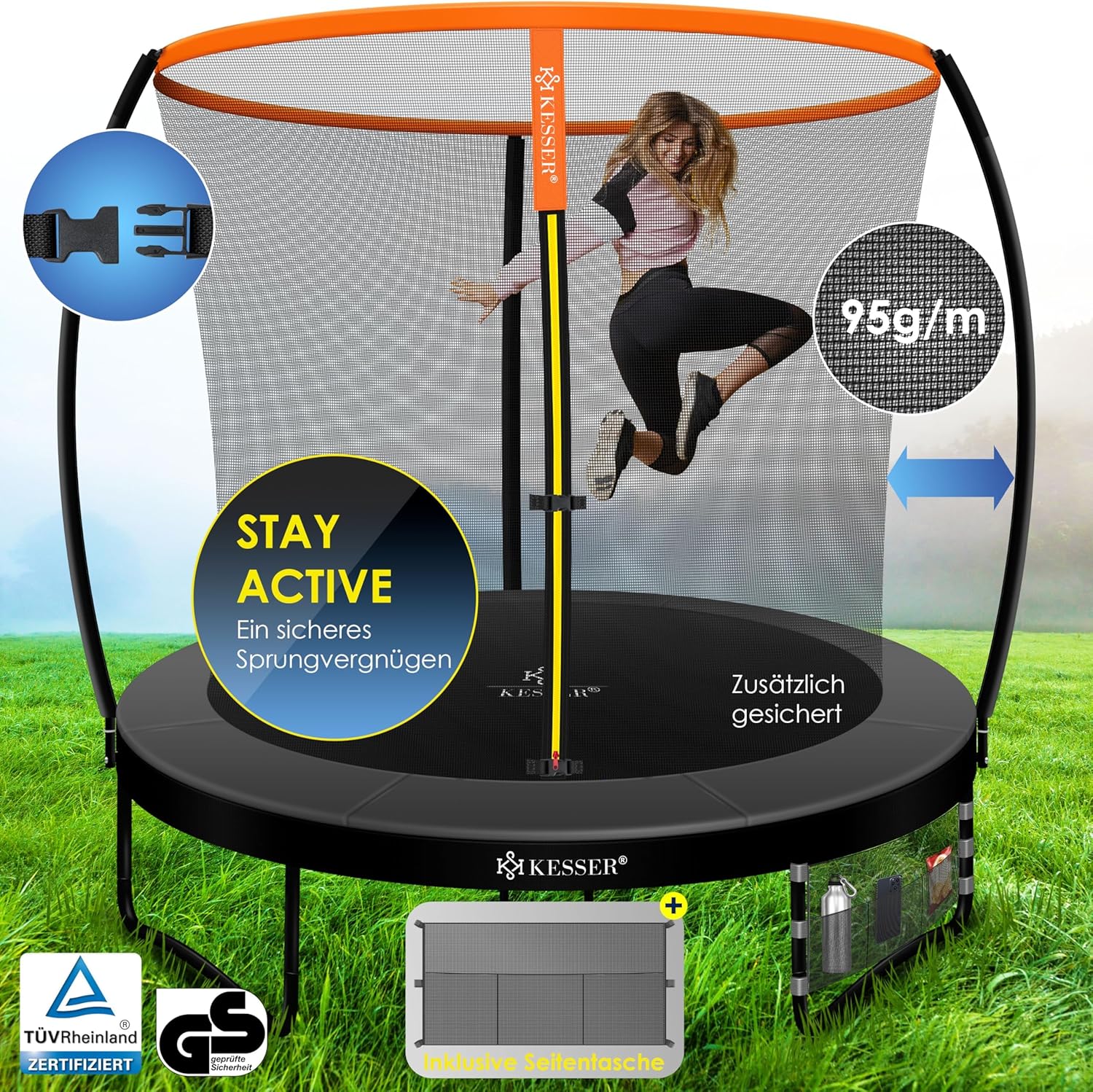 KESSER® Trampoline Ø244 cm - Veiligheidsnet en Ladder - tot 150 kg belasting - Oranje