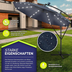 Tillvex® LED Parasol - Zweefparasol - Ø350cm - 360° Draaibaar - Blauw