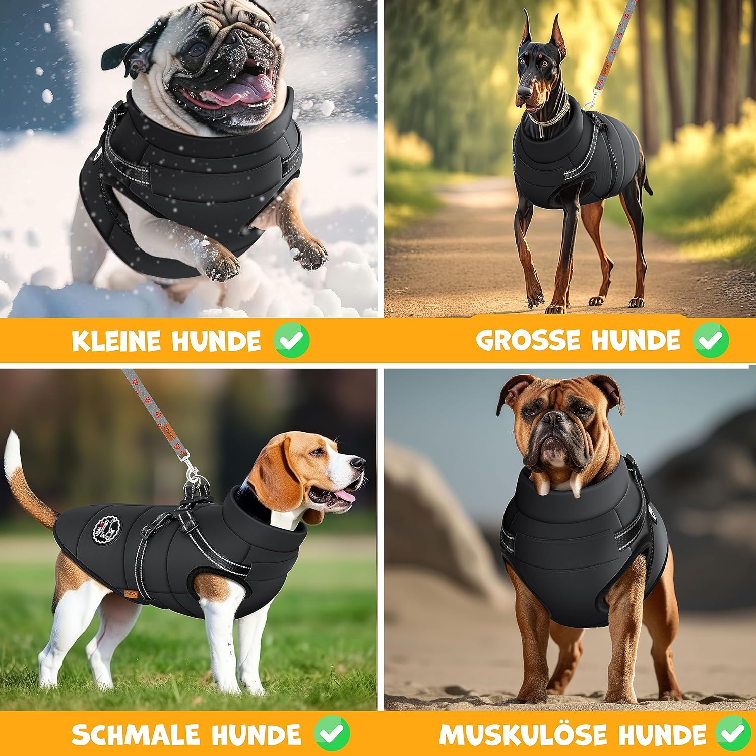 LOVPET® Hondenjas, hondenjas met harnas, incl. 45 stuks poepzakken + dispenser, gevoerd wintervest, waterdicht, gevoerd vest met borstriem, reflectoren, D-ring 2XL, zwart