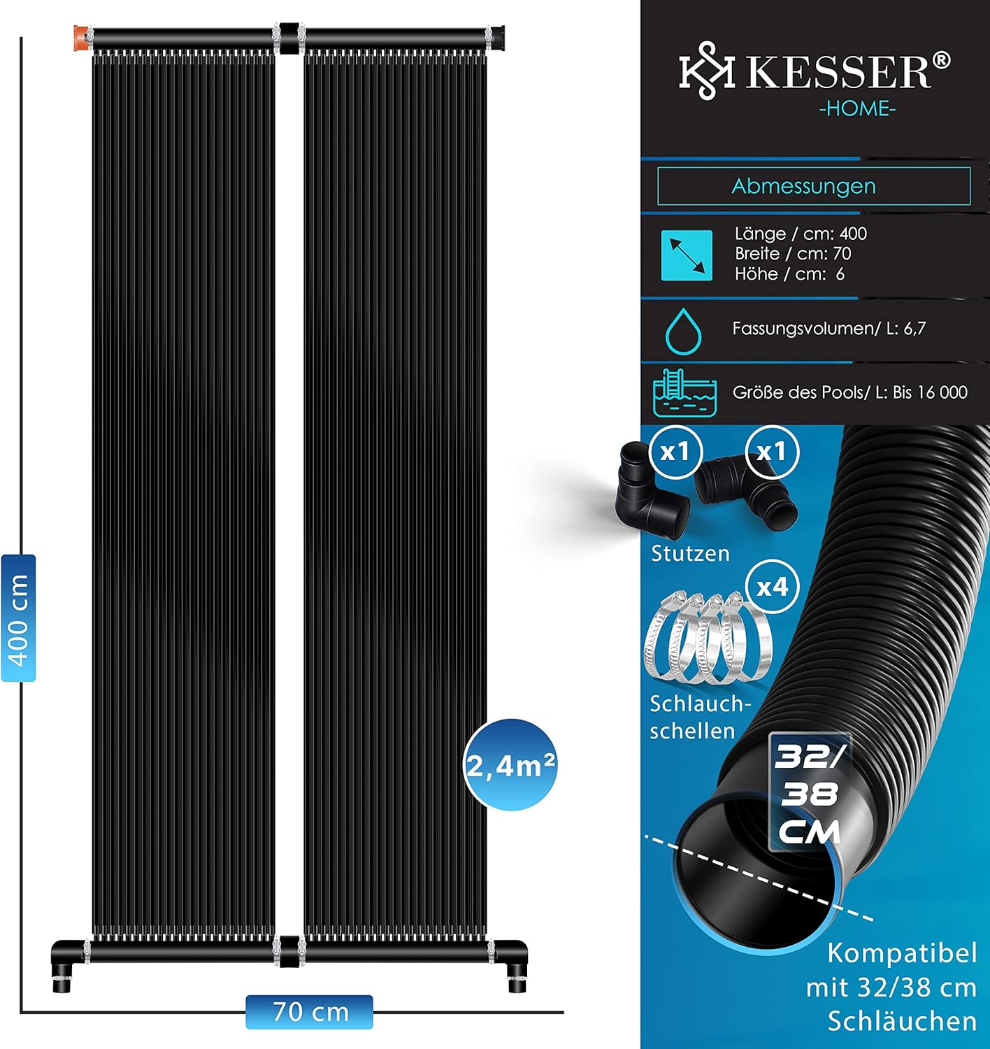 KESSER® Solar mat - Zwembadverwarming - 400x70cm - Zwart •