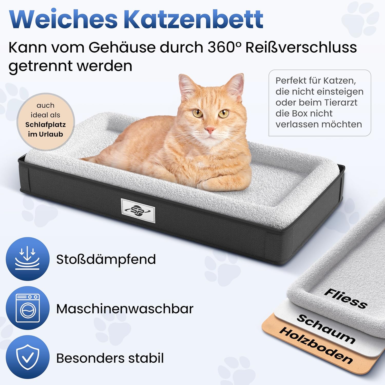 Smart-Planet® Transporttas katten en honden met afneembare bodem, opvouwbare transportbox tot 8 kg, 50 x 30 x 30 cm, met draagriem voor vakantie, reizen en dierenarts