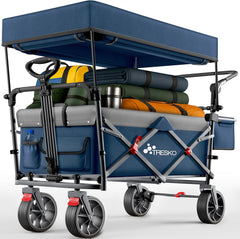 TRESKO® Opvouwbare bolderkar met dak, koelvak en zijrolluiken, handwagen, max. belastbaar tot 150 kg, transportwagen met massief rubberen banden, parkeerremmen (voor en achter) en 3-punts gordel •