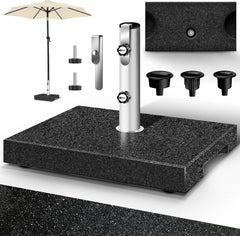 tillvex® Granit Parasolstandaard met transportgreep, 25 kg, rechthoekig, parasolstandaard, parasol met roestvrijstalen buis, balkonparasolstandaard voor parasolstokken 16-48 mm en 250 cm diameter