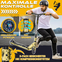 Stuntstep - Voor kinderen en volwassenen - Vouwbaar - Goud - RE:SPORT