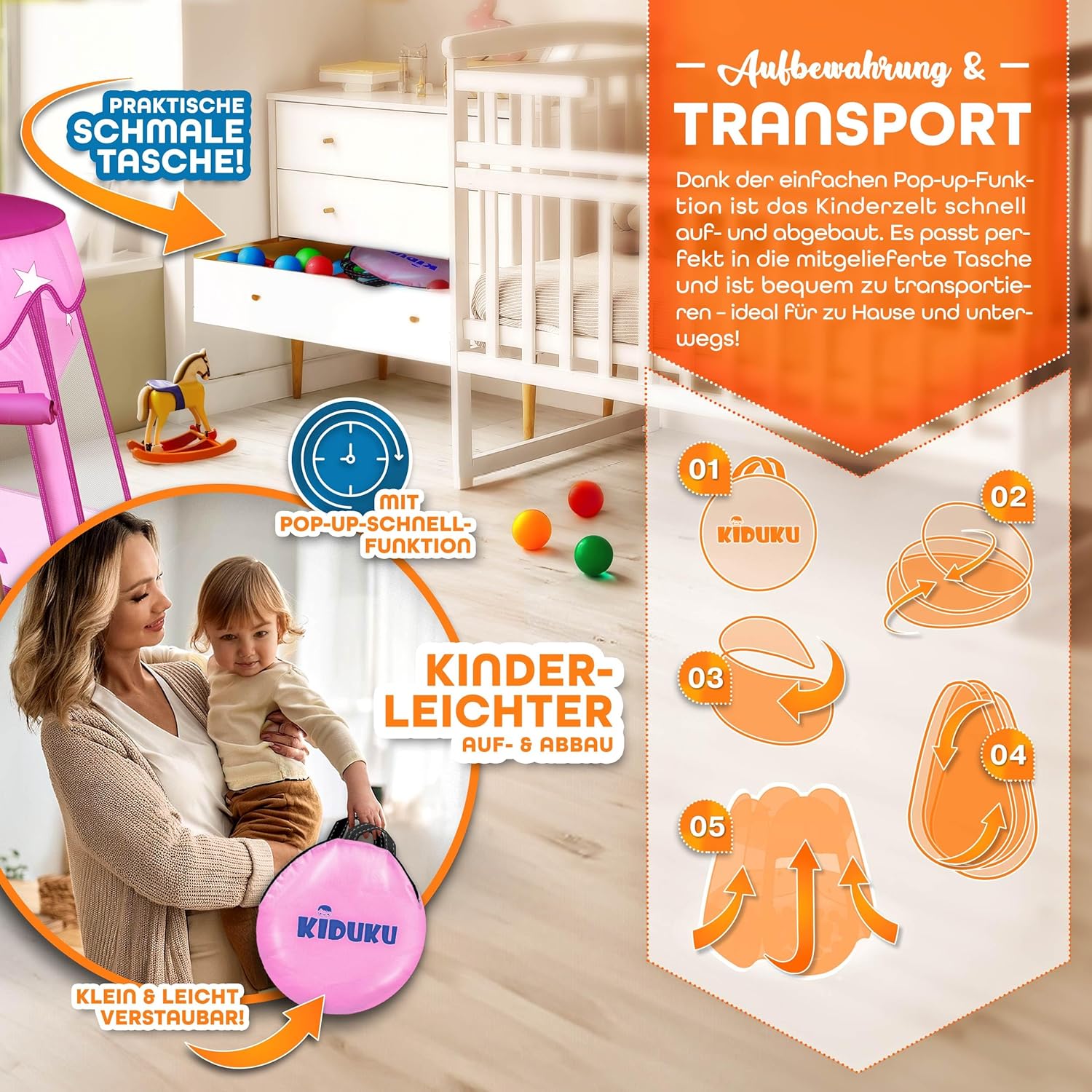KIDUKU® Speeltent - Kindertent - Speelhuisje - Roze