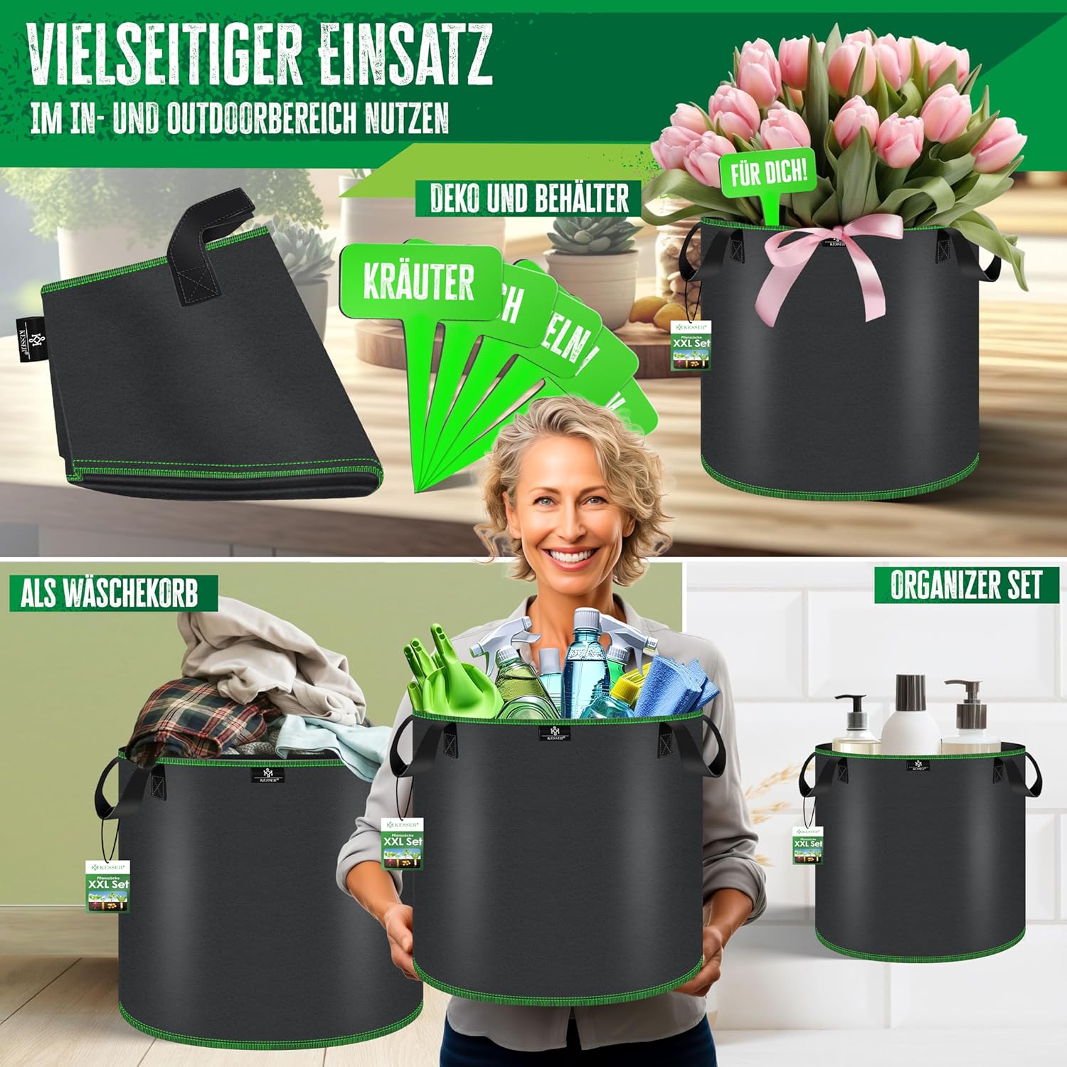 KESSER® 5x Plantenzak - 60L - Plantenzakken - Zwart •