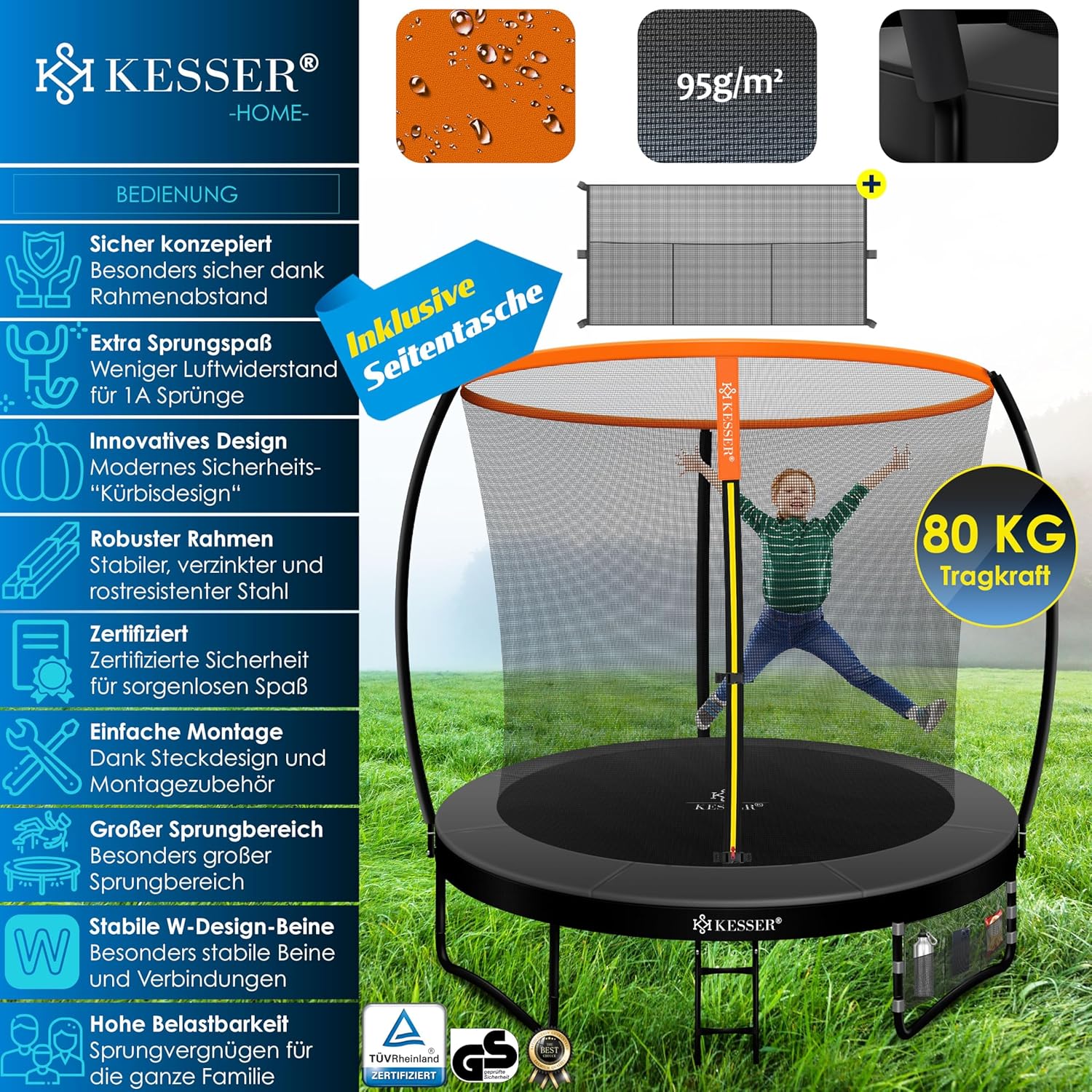 KESSER® Trampoline Ø244 cm - Veiligheidsnet en Ladder - tot 150 kg belasting - Oranje