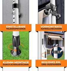 Klemluifel - Balkon luifel - Verticale luifel - 250 cm - Beige - KESSER®