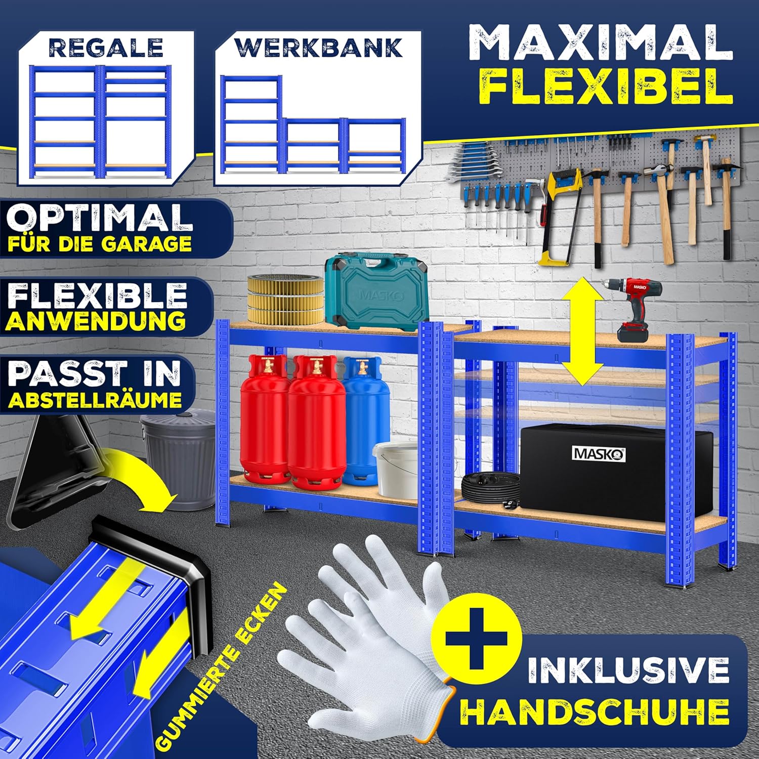 MASKO® Opbergrek - Stellingkasten - Set van 2 - Tot 875kg - Blauw