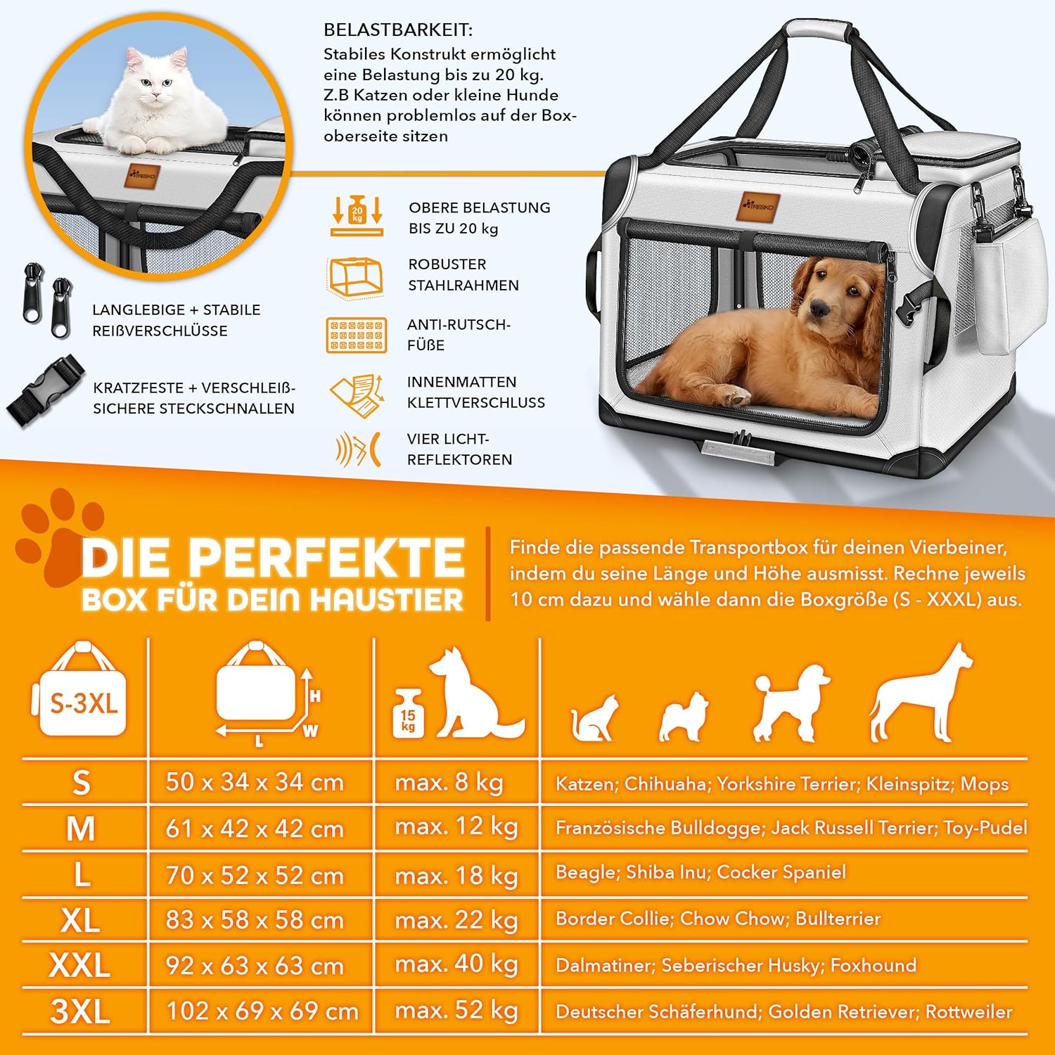 Reisbench hond - Draagtas hond - Transportbox - 50x34x34 cm- Grijs
