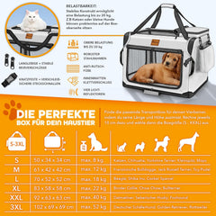 Reisbench hond - Draagtas hond - Transportbox - 102x69x69 - Grijs - TRESKO