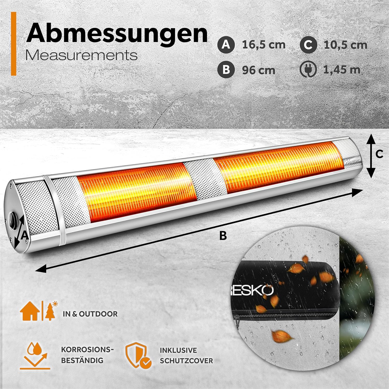 TRESKO® Terrasverwarmer - Infrarood Verwarming - 3000W - Zilver