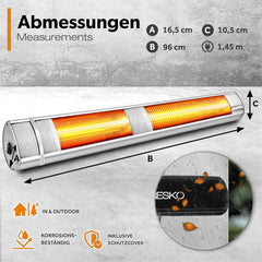 TRESKO® Terrasverwarmer - Infrarood Verwarming - 3000W - Zilver