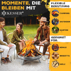 KESSER® Vuurschaal, 2,5 mm staaldikte, vuurkorf Ø 80 cm, roestvrij staal, vuurton + 42 cm vuurhaak, gietijzeren waterafvoer en 2 stabiele handgrepen, hout en kolen, haard voor kampvuur, tuin en terras