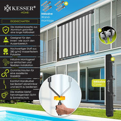 Klemluifel - Balkon luifel - Verticale luifel - 140x250 cm - Grijs - KESSER®