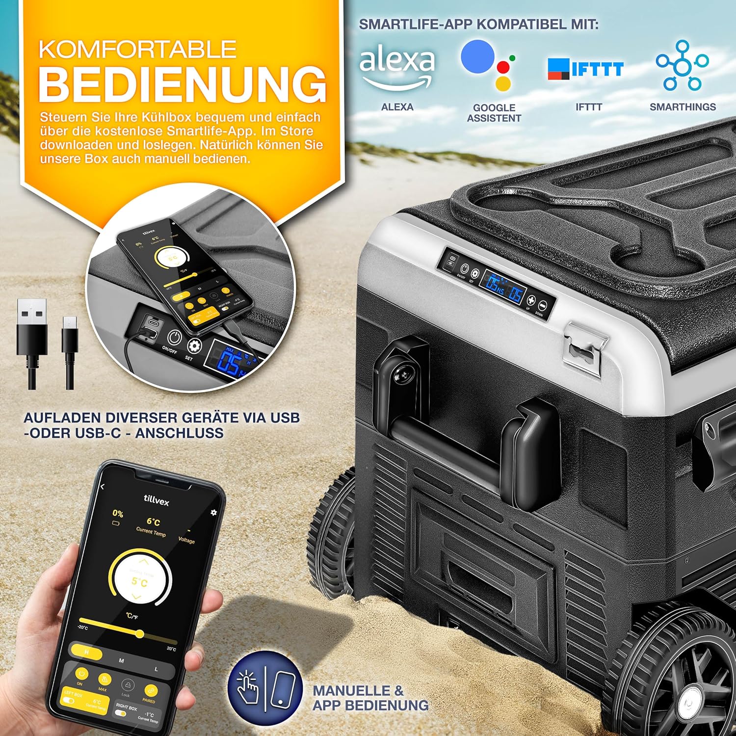 Tillvex® Elektrische Koelbox - Compressor - tot -20°C - 60L - Zwart