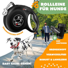 Lovpet® Hondenriem - Rollijn - 5 meter - Antislip - Zwart
