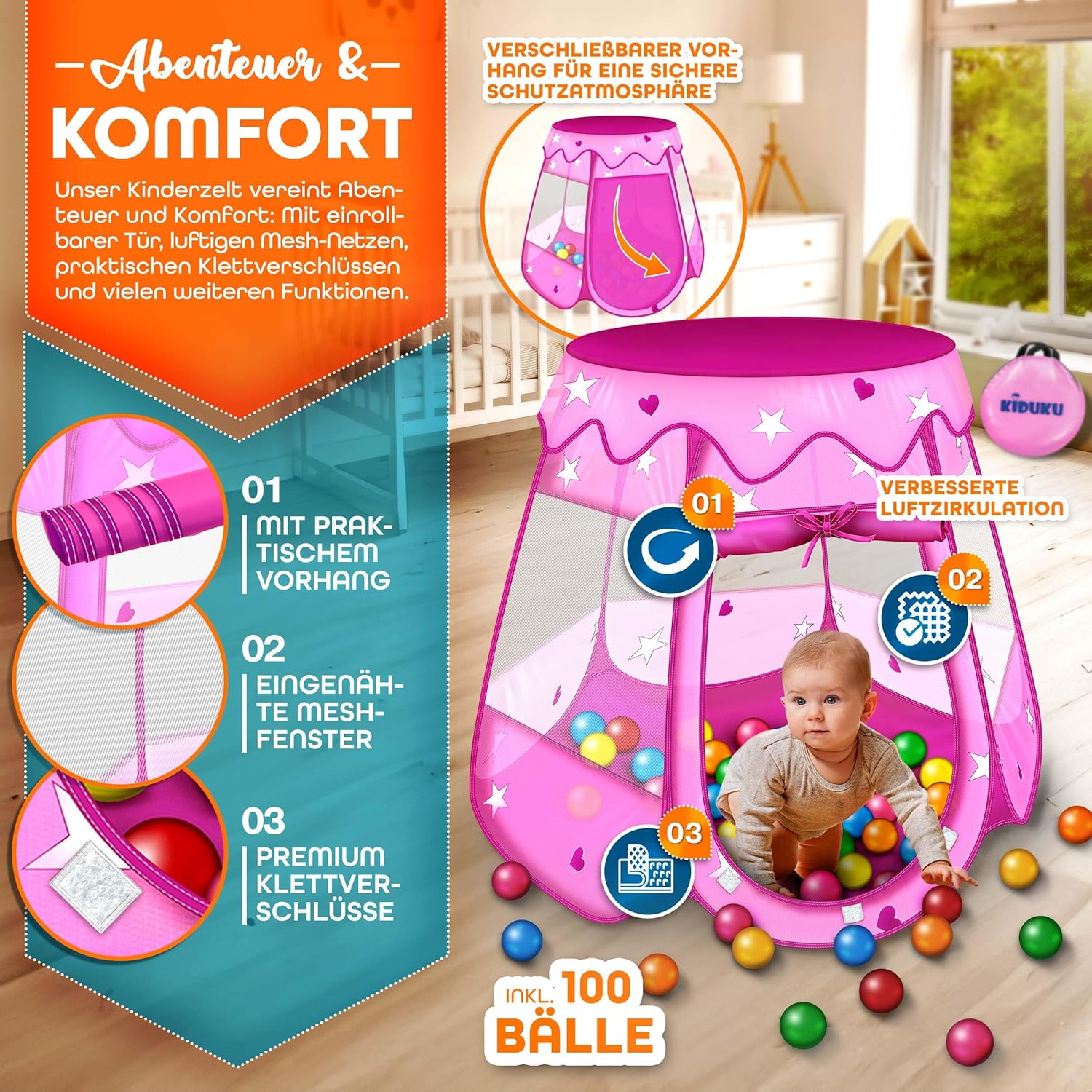 KIDUKU® Speeltent - Kindertent - Speelhuisje - Roze