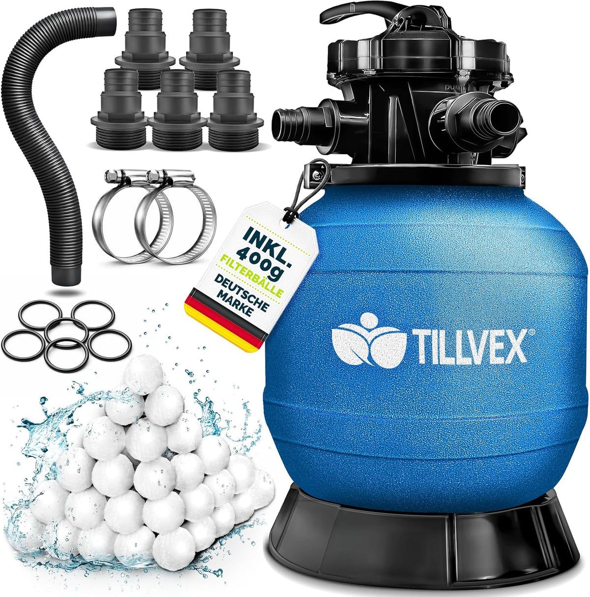 Zandfilterpomp - Zandfilter voor zwembad - Tot 21000L - Blauw - Tillvex
