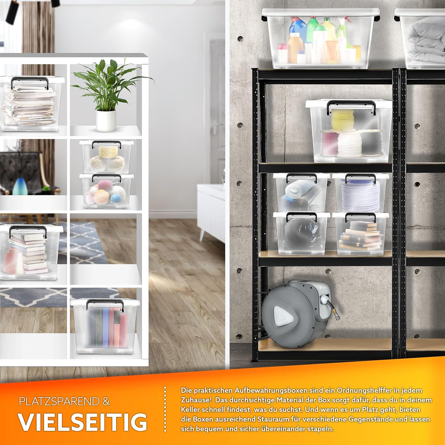 tillvex Opbergdozen met deksel, geschikt voor levensmiddelen, kunststof boxen, stapelbaar, opbergsysteem, grote opbergdoos, kledingdozen, 100% nieuw materiaal (set van 4, 27 liter)