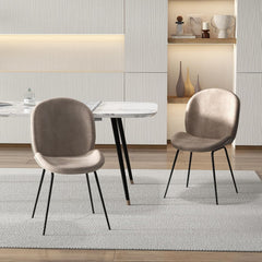 Eetkamerstoelen - Set van 2 - Fluweel - Bruin - COSTWAY