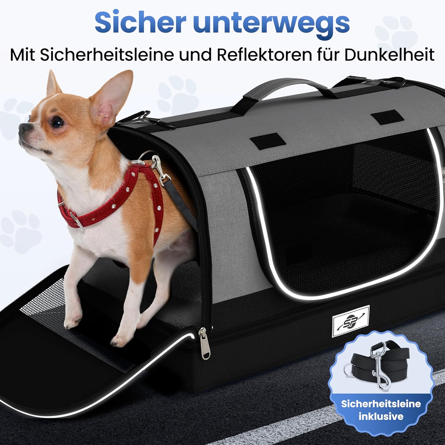 Smart-Planet® Transporttas katten en honden met afneembare bodem, opvouwbare transportbox tot 8 kg, 50 x 30 x 30 cm, met draagriem voor vakantie, reizen en dierenarts
