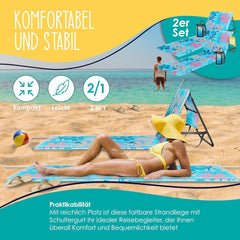 KESSER® Opvouwbare strandmatten - Ligstoel - Set van 2 - Blauw •