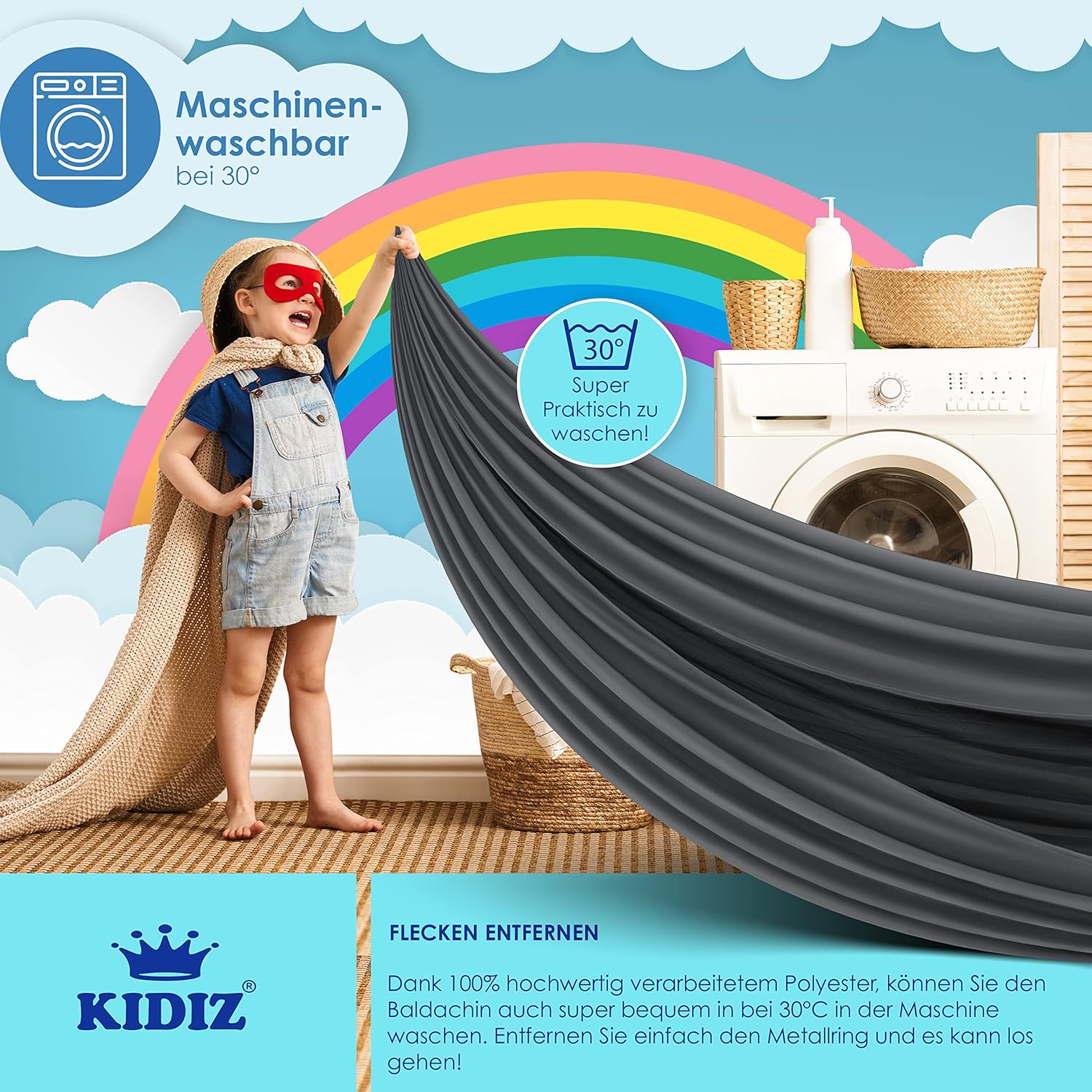 Kidiz® Klamboe kinderkamer - Bedhemel babybed  - 270cm - Antraciet •