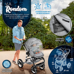 Kinderwagen 3 in 1 - Buggy - Wandelwagen - Kinderbuggy - Lichtgrijs - KIDUKU®