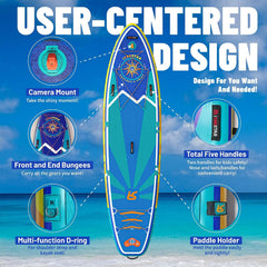iTAOSTAR Journey Opblaasbaar stand-up paddleboard met zitting, extra breed opblaasbaar paddleboard voor beginners, opblaasbaar SUP-board met complete accessoires, allround surfplank voor yoga