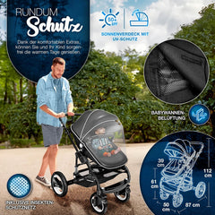 Kinderwagen 3 in 1 - Buggy - Wandelwagen - Kinderbuggy - Zwart - KIDUKU®