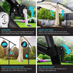 KESSER® Parasol Rechthoekig - Verstelbaar - Ø250cm - Beige •