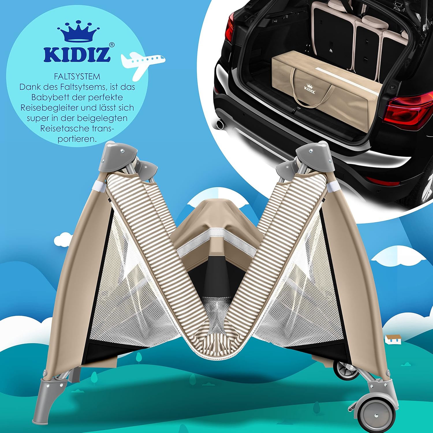KIDIZ® 3in1 Babybedje - Campingbedje - Ledikant  - Beige